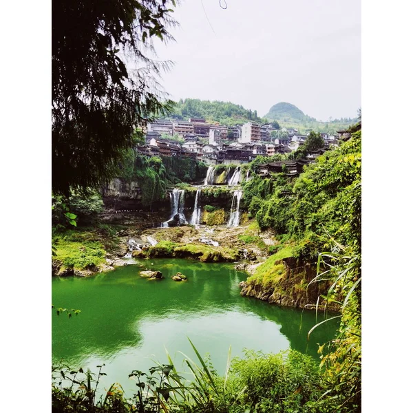 beautiful landscape with a waterfall