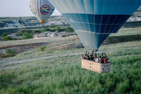hot air balloon in the mountains