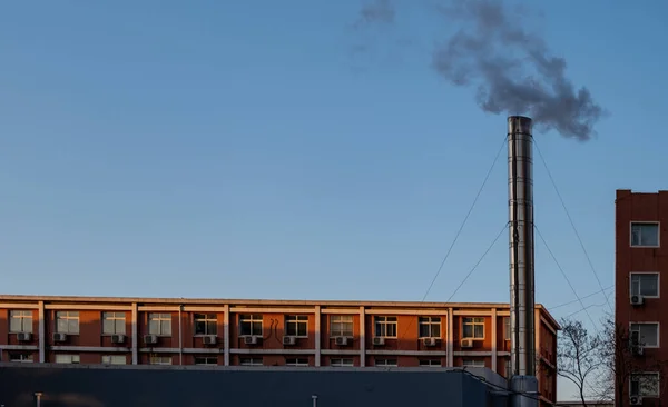 industrial factory, chimney, blue sky, clouds, smoke,
