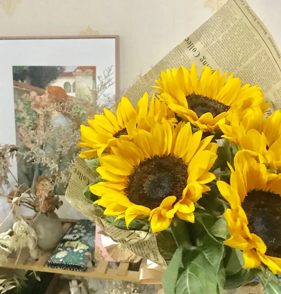 beautiful bouquet of sunflowers in a vase