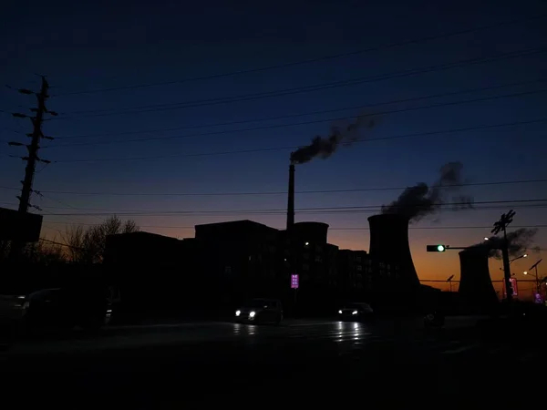 industrial factory, smoke and chimney, power plant, pollution