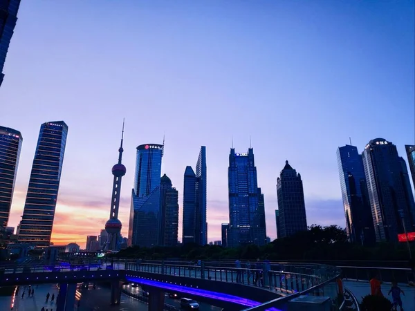 view of the city of the lujiazui financial district in shanghai, china