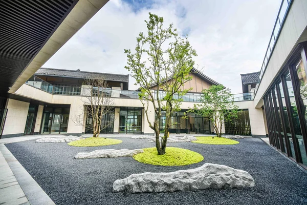 beautiful architecture, modern house, garden, green grass, concrete, brick, blue sky, trees,