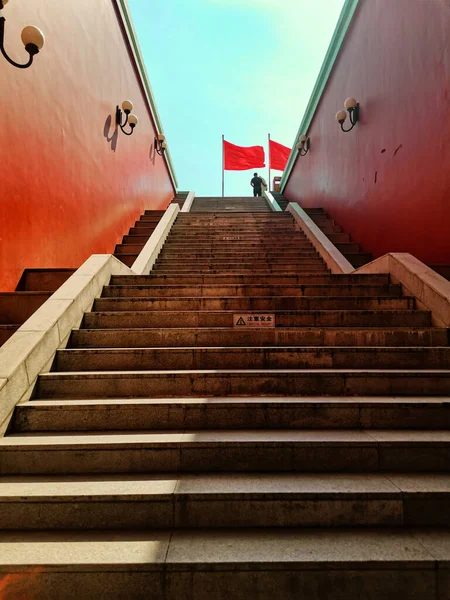 red stairs in the city