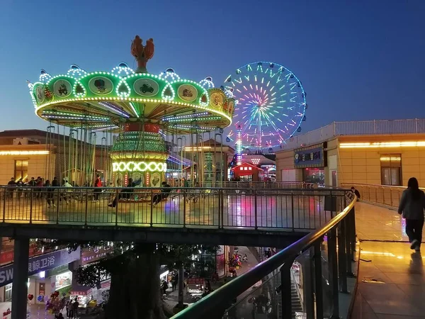 night view of the city of the park in the evening