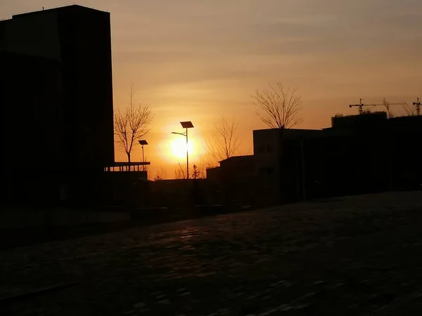 silhouette of a house in the city