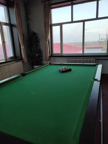 pool table with green and white background