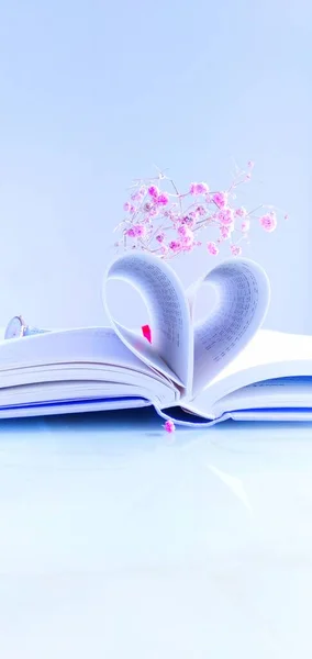 open book with heart shape on a white background