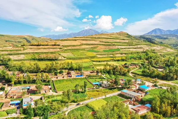 beautiful landscape of the valley of the village in the mountains