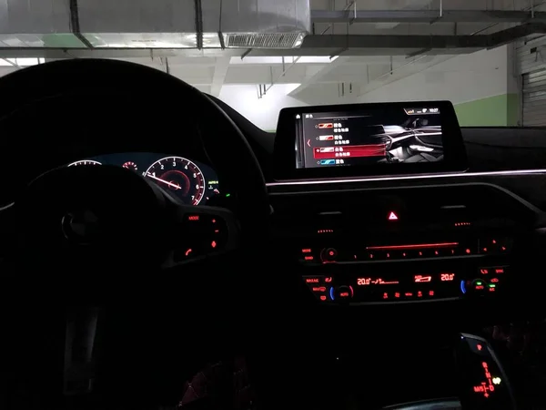 car interior with modern city