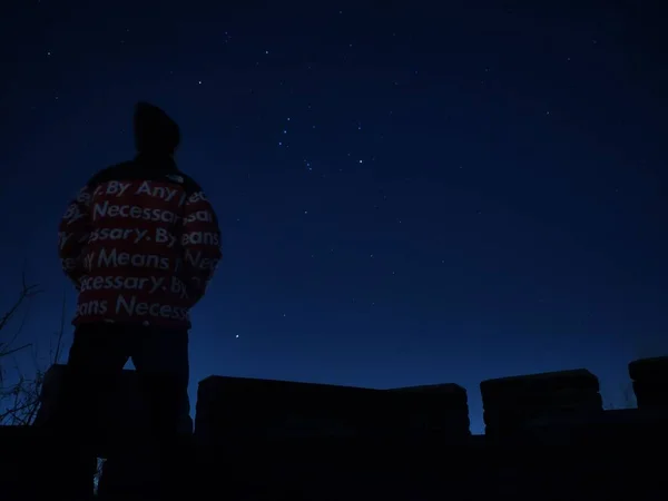 silhouette of a man in a night sky