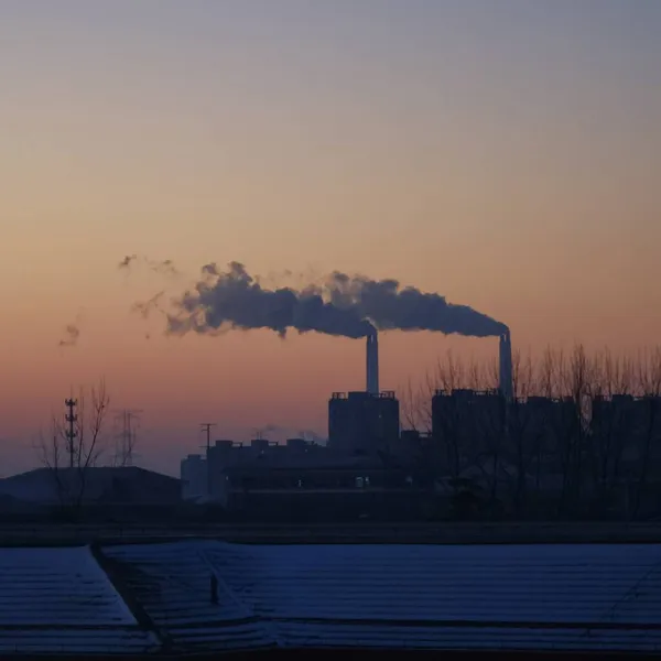 industrial factory, smoke and pipes