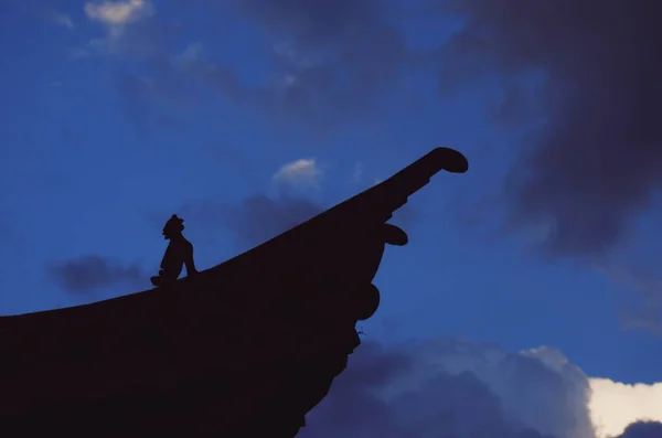 silhouette of a man with a sword on the background of the sky