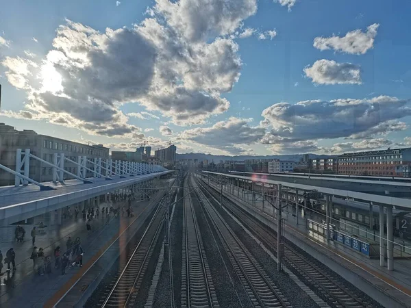 railway tracks in the city