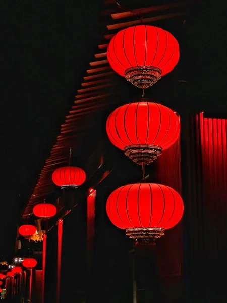 red chinese lanterns in the night