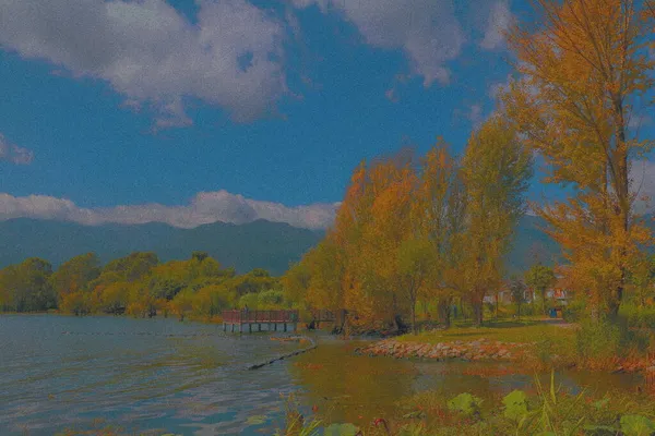 stock image beautiful landscape with a river and a lake