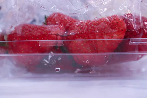 fresh red and white strawberry in the water