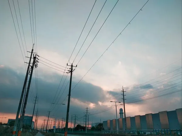 stock image high voltage power lines and electricity transmission