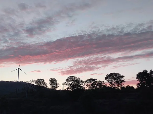 wind turbine in the sunset