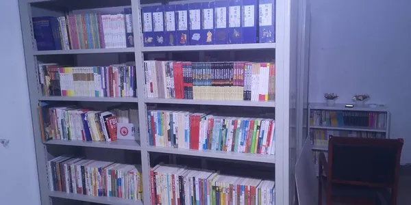 library interior with books and book