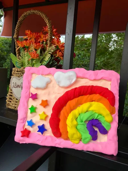 colorful handmade cake in the street