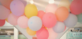 colorful balloons on the background of the room