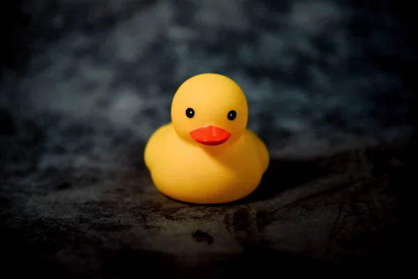 yellow duck toy on a black background.