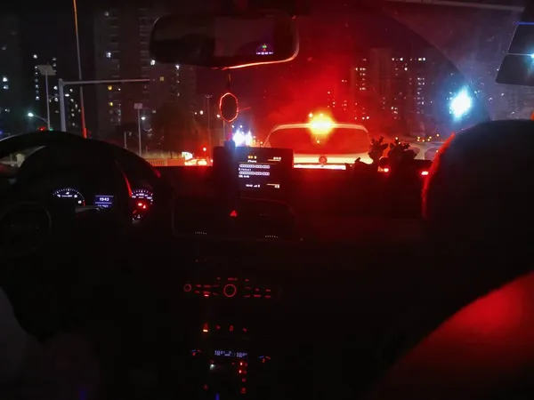 car interior with blurred lights