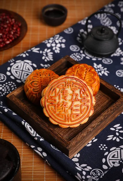 chinese mid autumn festival moon cake with red and yellow background