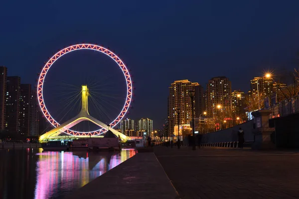 singapore, night cityscape, ferris wheel, marina bay sands, japan