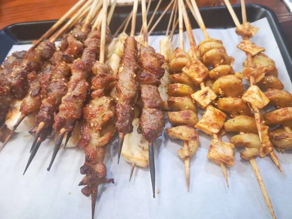 stock image street food, barbecue, grill, cooking, grilled, chicken, meat, shish kebab, bbq,