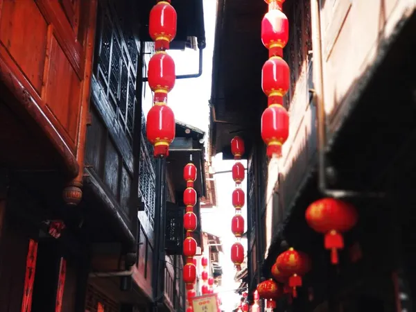 red and white lanterns in the city