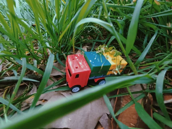 toy car with a green grass