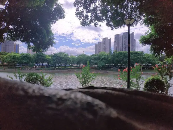 stock image view of the city of the park in the morning