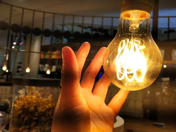 light bulb in the hand of a lamp