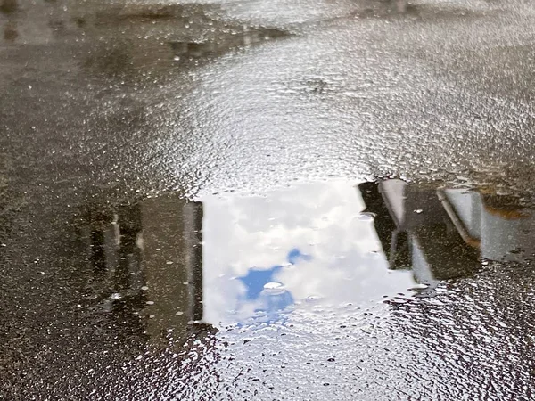 wet puddle on the road