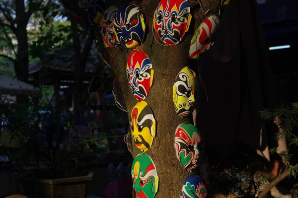 colorful wooden souvenirs in the city of thailand