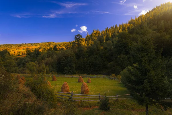 Majestic Autumn Scenery Highland Mountain Harvest Landscape Rural Scene October — Stock Photo, Image