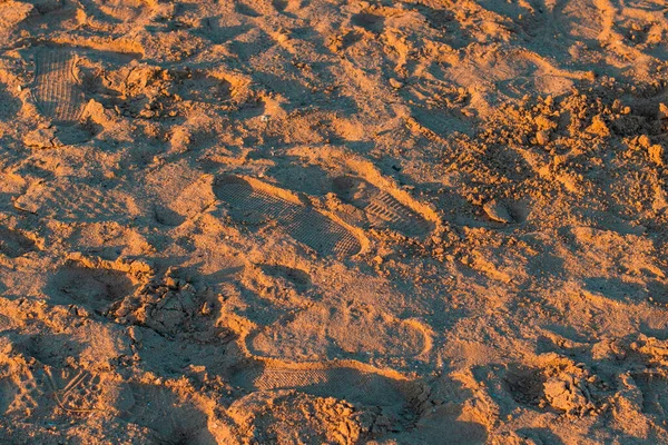 Vuil Industrieel Zand Grond Met Menselijke Voet Afdrukken Textuur Achtergrond — Stockfoto