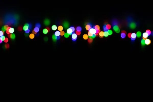 Bokeh Sobre Fondo Negro Lámparas Colores Guirnalda Festiva Decoración Navidad — Foto de Stock