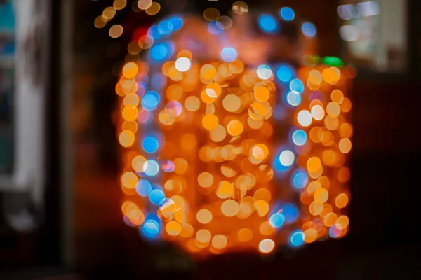 Regalo Nochebuena Forma Abstracta Fotografía Desenfocada Luz Decoración Luces Guirnalda — Foto de Stock