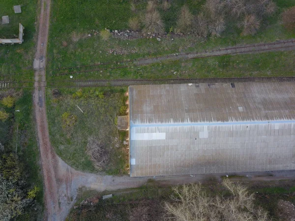 Mobile Photography Aerial Foreshortening Storage Building Roof Outskirts Industrial Environment — Stock Photo, Image