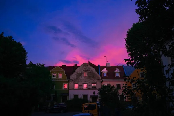 City Houses Estate Architecture Beautiful District Vibrant Evening Sunset Time — Stock Photo, Image