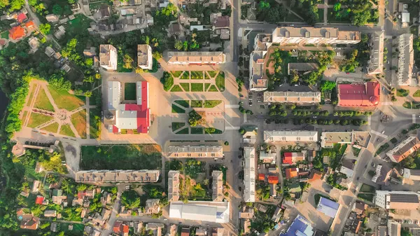 Ukrainian City Drone Aerial Photography Architecture Shapes Figures Buildings Squares — Stock Photo, Image