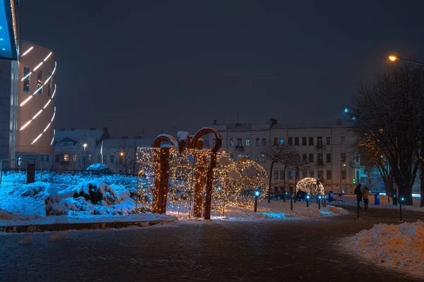 Night Street Mall Festive Decoration Garland Lamps Christmas Holidays — Foto de Stock