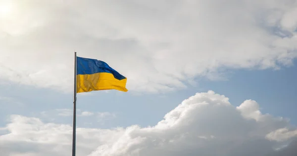 Независимость Украины Патриотическая Концепция Синего Желтого Флагштока Дующего Ветру Облачным — стоковое фото