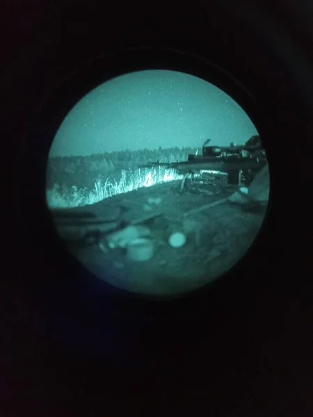 Noční Vidění Dalekohled Ukrajinskou Armádu Odstřelovací Puška Hlukové Artefakty Měkké — Stock fotografie