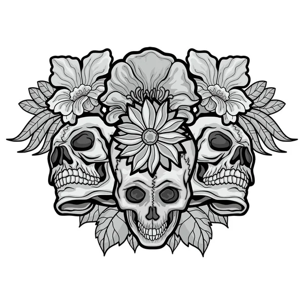 Gotycki Znak Czaszki Kwiatów Grunge Vintage Design Koszulki — Wektor stockowy