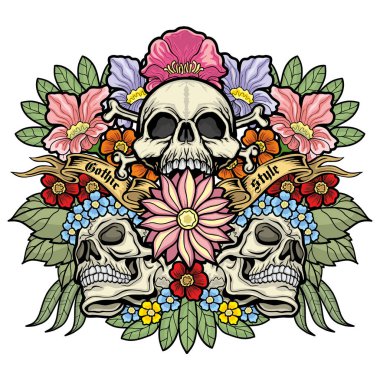 Kafatası ile gotik tabela, grunge vintage tasarım tişörtler