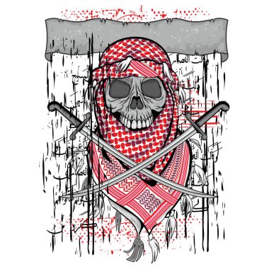 Arap kafatası, grunge vintage tişört tasarımı